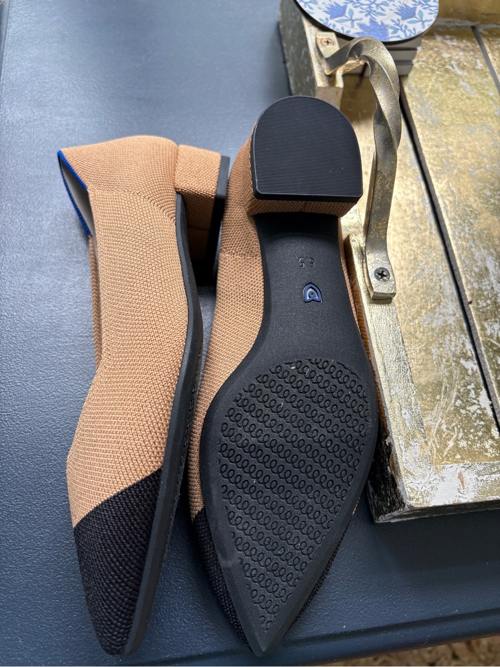Rothy's Two-Tone Beige and Black  Knit Shoe - Picture 3 of 4